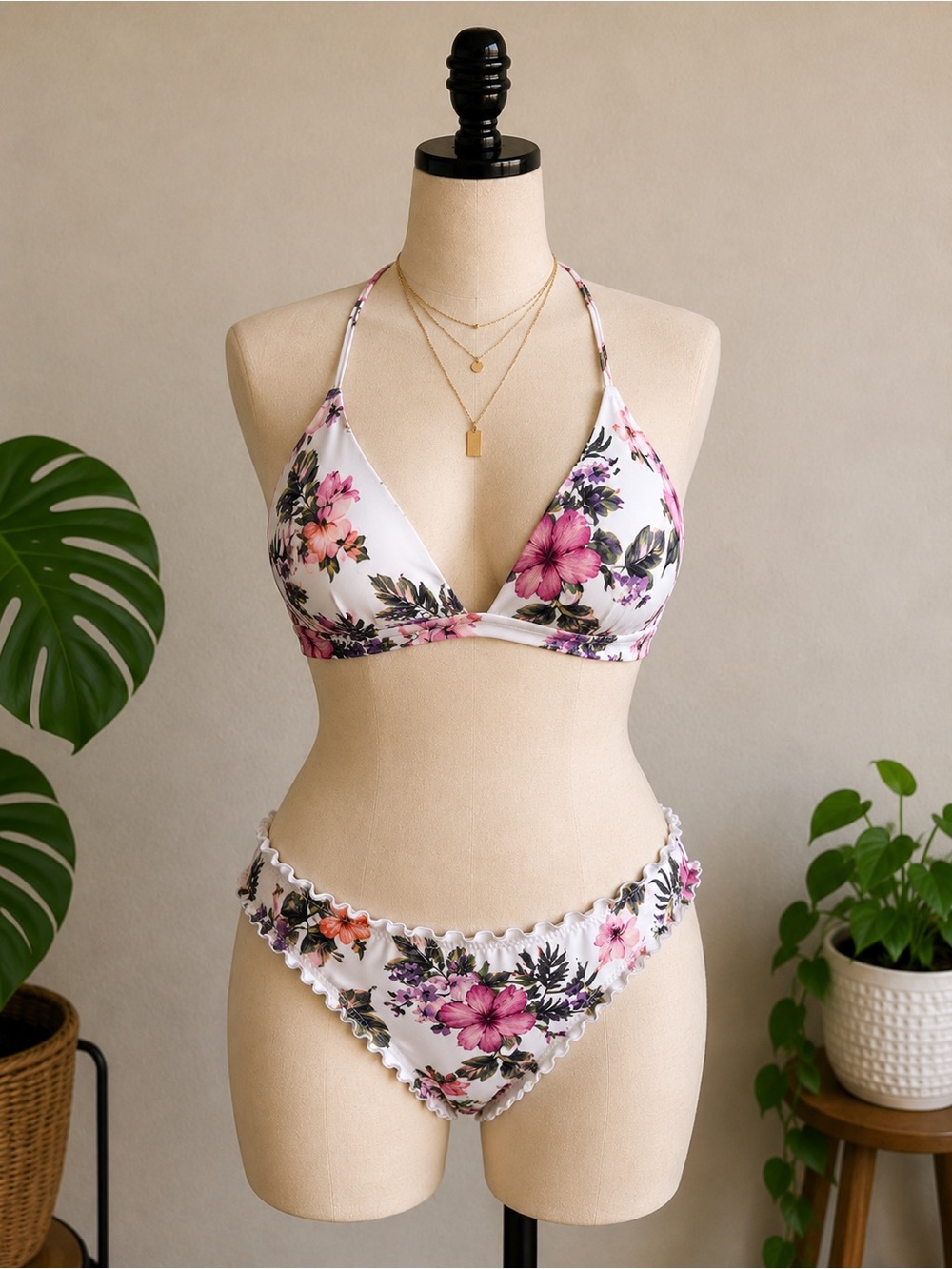 NWT Shade & Shore Floral Bikini Set 38DD Top XL 16-18 Bottoms